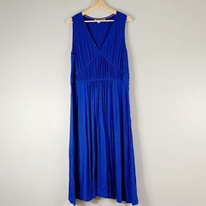 Boden Womens Jersey Elina Midi Dress Sleeveless Blue Viscose V Neck Stretch 14 R